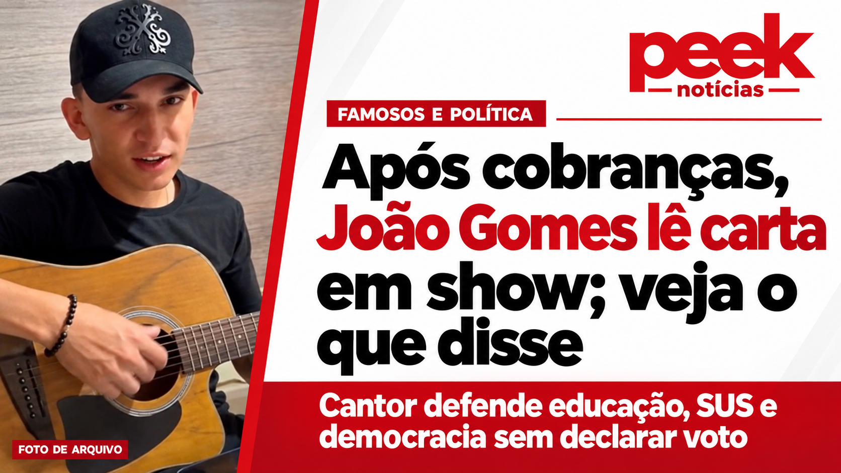 Capa editorial sobre a carta de João Gomes, com retrato de arquivo do cantor; não é uma foto do show em Londrina